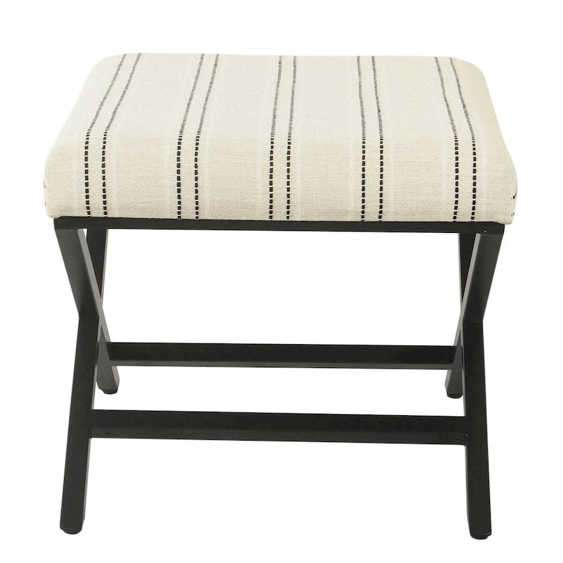 Pouf carré moderne industriel en métal avec base en X et plateau rembourré