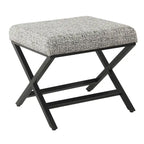 Pouf carré moderne industriel en métal avec base en X et plateau rembourré