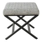 Pouf carré moderne industriel en métal avec base en X et plateau rembourré