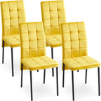 Chaise de salle à manger en velours à dossier haut avec design en queue d'hirondelle et pieds en métal doré