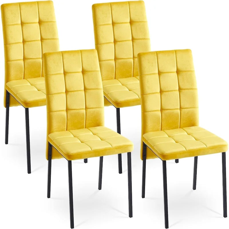 Chaise de salle à manger en velours à dossier haut avec design en queue d'hirondelle et pieds en métal doré