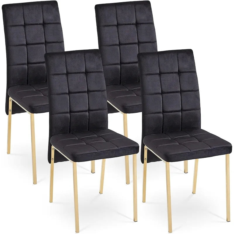 Chaise de salle à manger en velours à dossier haut avec design en queue d'hirondelle et pieds en métal doré