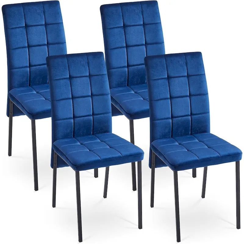 Chaise de salle à manger en velours à dossier haut avec design en queue d'hirondelle et pieds en métal doré