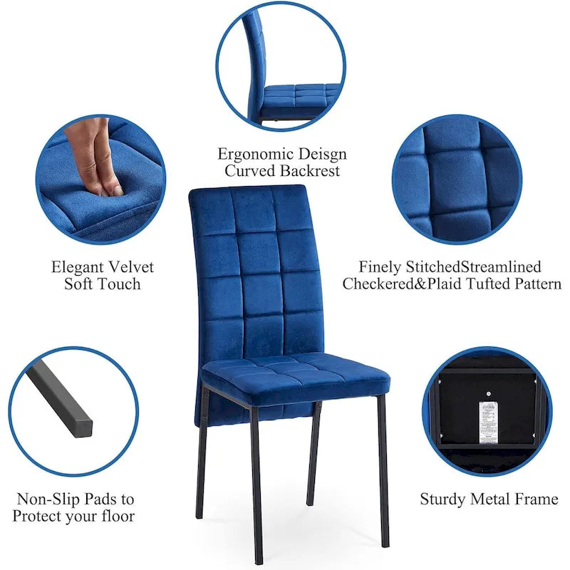 Chaise de salle à manger en velours à dossier haut avec design en queue d'hirondelle et pieds en métal doré