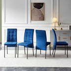 Chaise de salle à manger en velours à dossier haut avec design en queue d'hirondelle et pieds en métal doré