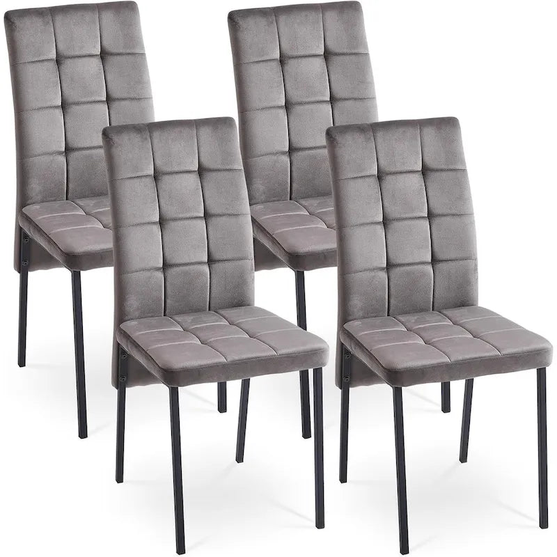 Chaise de salle à manger en velours à dossier haut avec design en queue d'hirondelle et pieds en métal doré