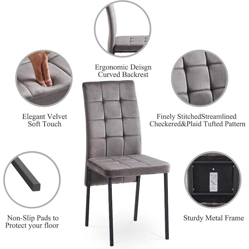 Chaise de salle à manger en velours à dossier haut avec design en queue d'hirondelle et pieds en métal doré