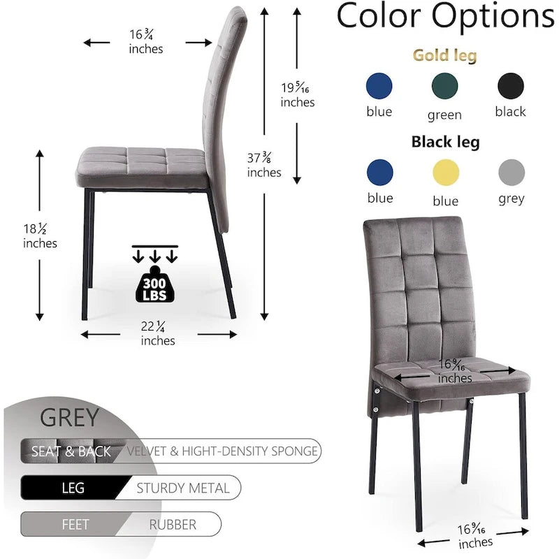 Chaise de salle à manger en velours à dossier haut avec design en queue d'hirondelle et pieds en métal doré