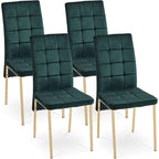 Chaise de salle à manger en velours à dossier haut avec design en queue d'hirondelle et pieds en métal doré