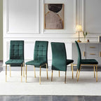 Chaise de salle à manger en velours à dossier haut avec design en queue d'hirondelle et pieds en métal doré
