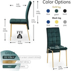 Chaise de salle à manger en velours à dossier haut avec design en queue d'hirondelle et pieds en métal doré