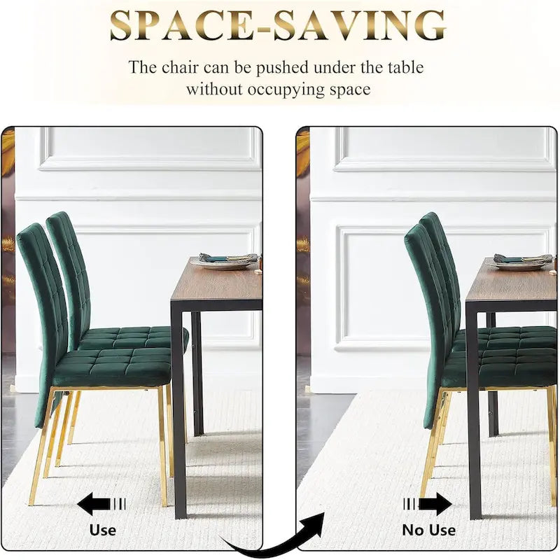 Chaise de salle à manger en velours à dossier haut avec design en queue d'hirondelle et pieds en métal doré