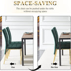Chaise de salle à manger en velours à dossier haut avec design en queue d'hirondelle et pieds en métal doré
