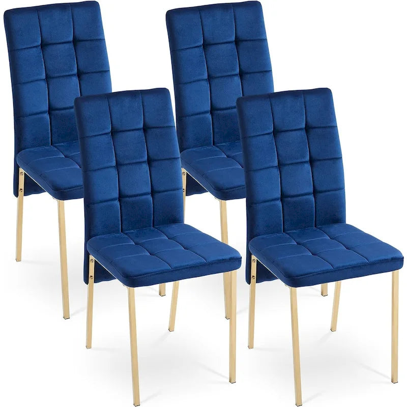 Chaise de salle à manger en velours à dossier haut avec design en queue d'hirondelle et pieds en métal doré