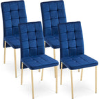 Chaise de salle à manger en velours à dossier haut avec design en queue d'hirondelle et pieds en métal doré