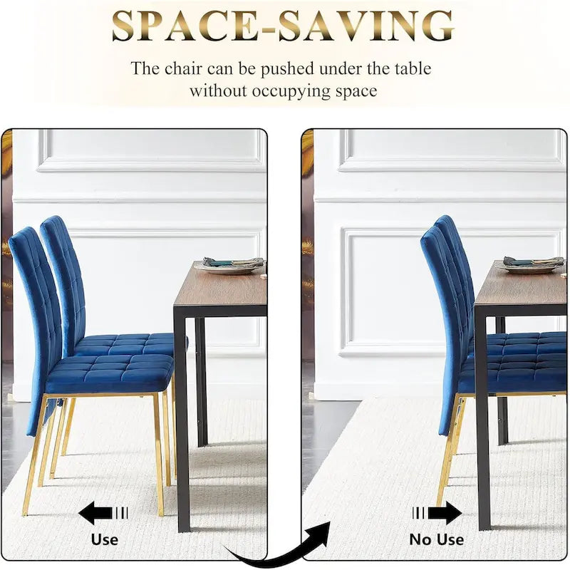 Chaise de salle à manger en velours à dossier haut avec design en queue d'hirondelle et pieds en métal doré
