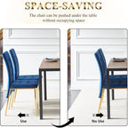 Chaise de salle à manger en velours à dossier haut avec design en queue d'hirondelle et pieds en métal doré