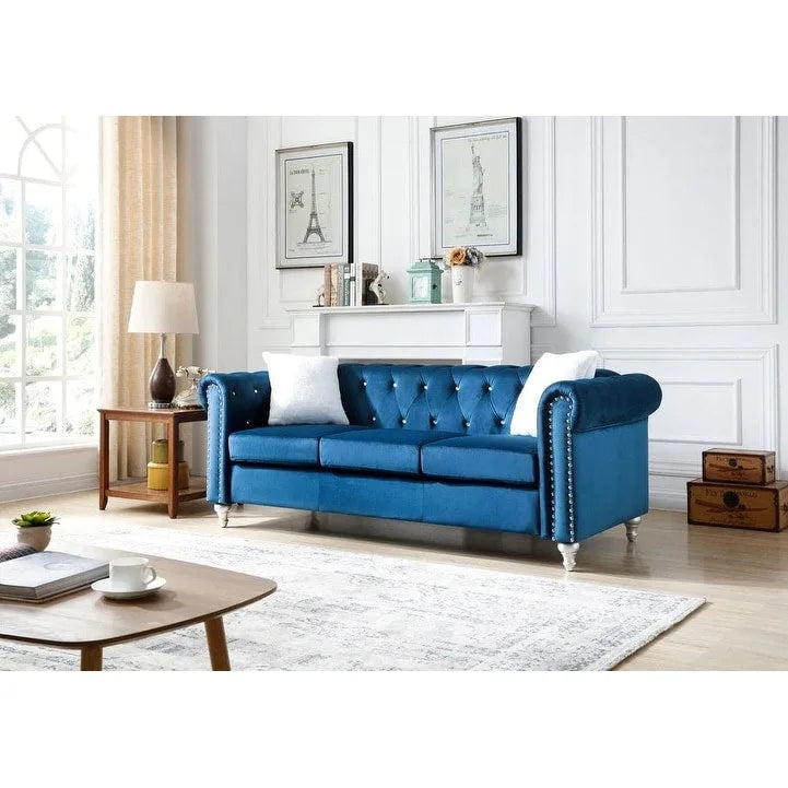 Canapé capitonné en microsuède velours avec clous décoratifs et capitonnage bijou