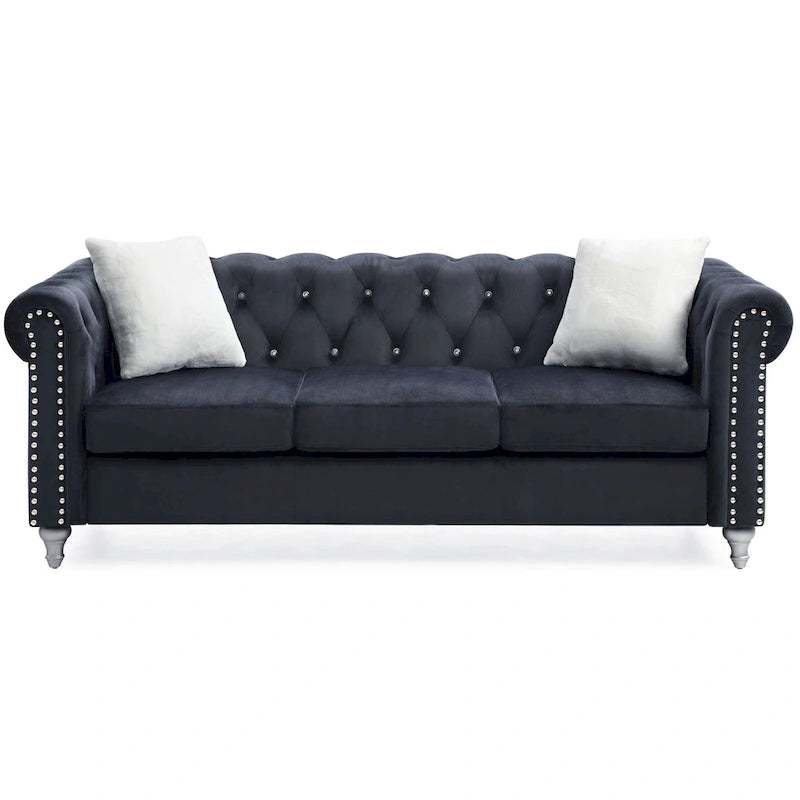 Canapé capitonné en microsuède velours avec clous décoratifs et capitonnage bijou