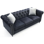 Canapé capitonné en microsuède velours avec clous décoratifs et capitonnage bijou