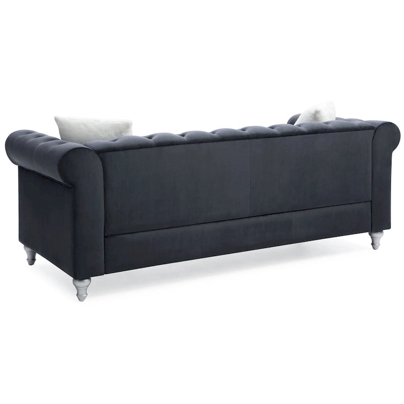 Canapé capitonné en microsuède velours avec clous décoratifs et capitonnage bijou