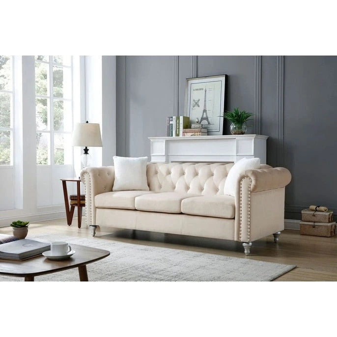 Canapé capitonné en microsuède velours avec clous décoratifs et capitonnage bijou