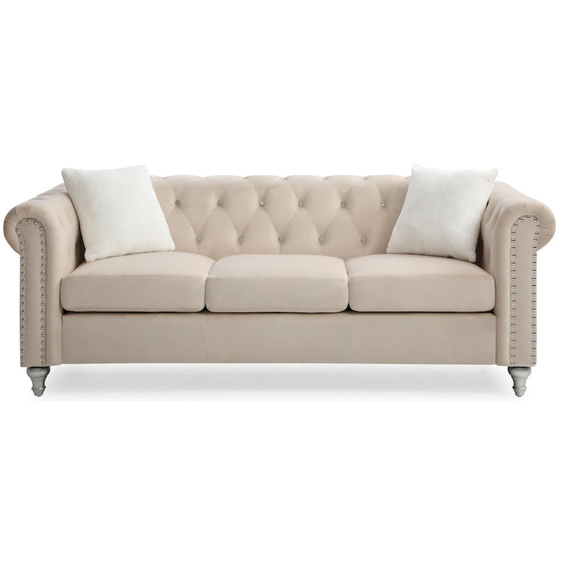 Canapé capitonné en microsuède velours avec clous décoratifs et capitonnage bijou