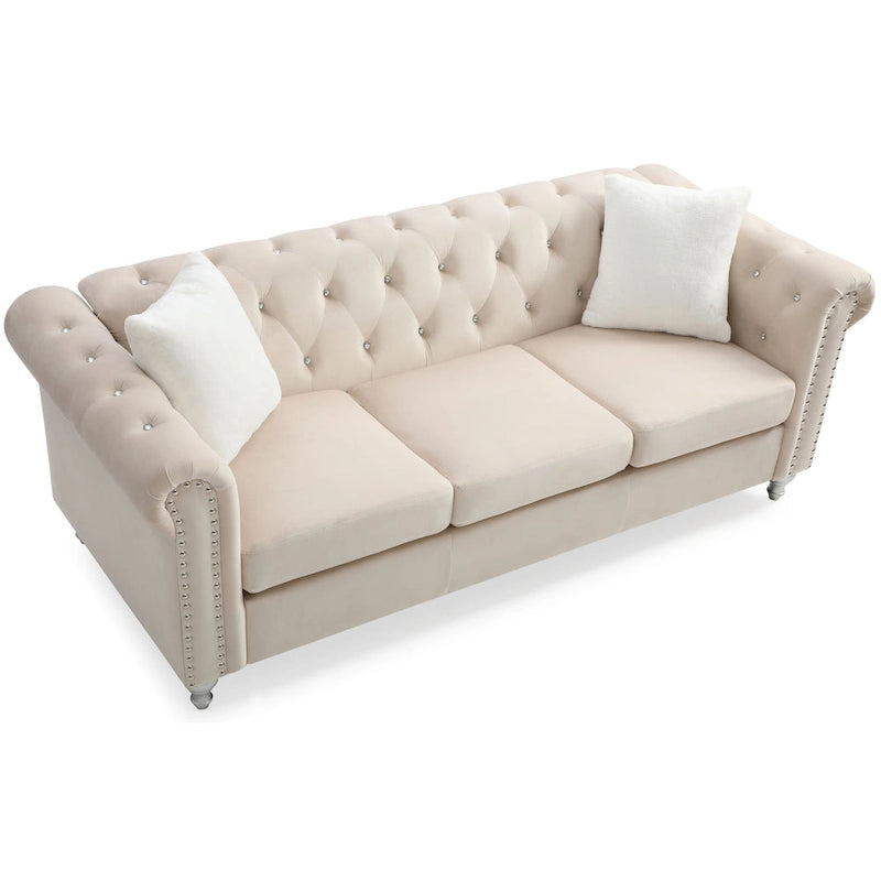 Canapé capitonné en microsuède velours avec clous décoratifs et capitonnage bijou