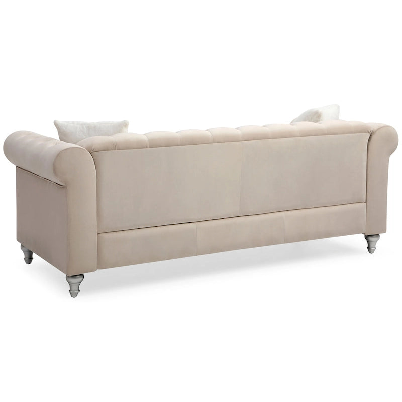 Canapé capitonné en microsuède velours avec clous décoratifs et capitonnage bijou