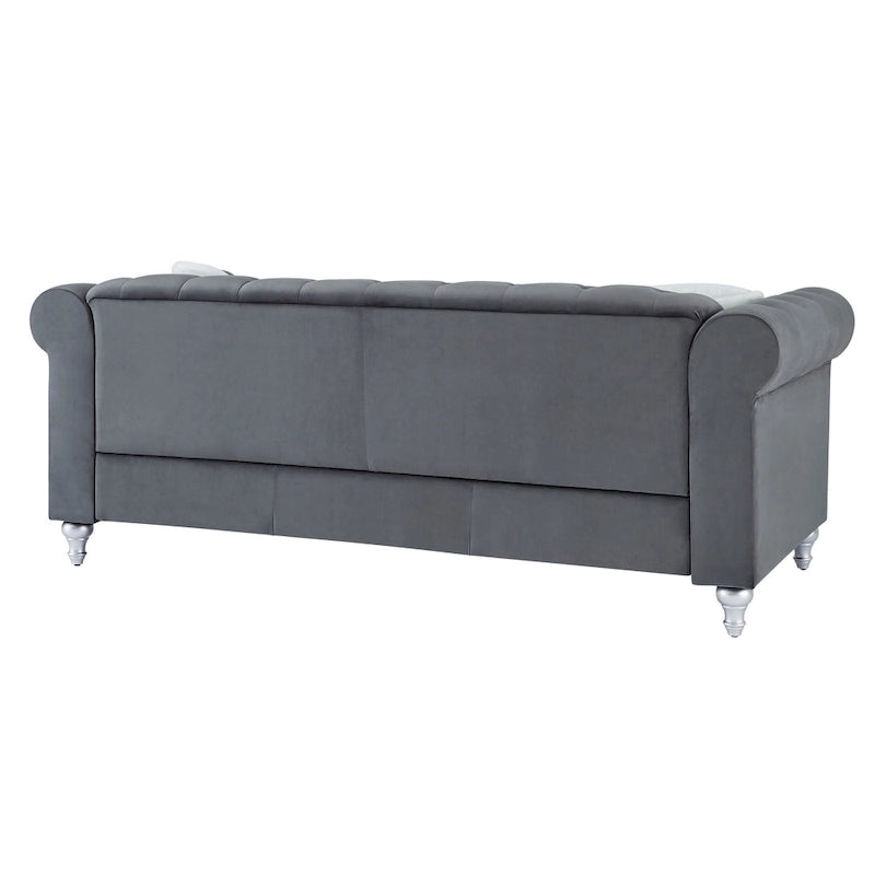 Canapé capitonné en microsuède velours avec clous décoratifs et capitonnage bijou