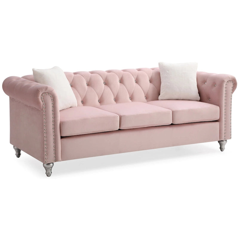 Canapé capitonné en microsuède velours avec clous décoratifs et capitonnage bijou