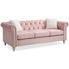 Canapé capitonné en microsuède velours avec clous décoratifs et capitonnage bijou