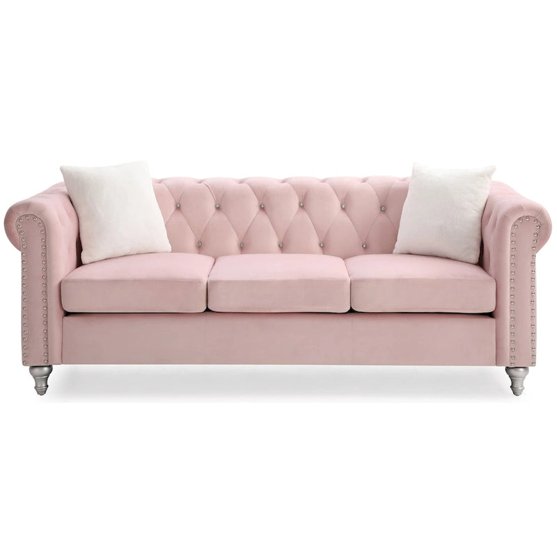 Canapé capitonné en microsuède velours avec clous décoratifs et capitonnage bijou