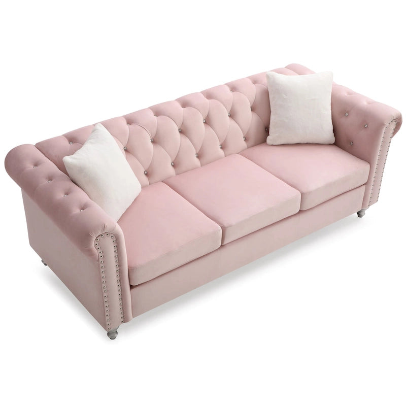 Canapé capitonné en microsuède velours avec clous décoratifs et capitonnage bijou