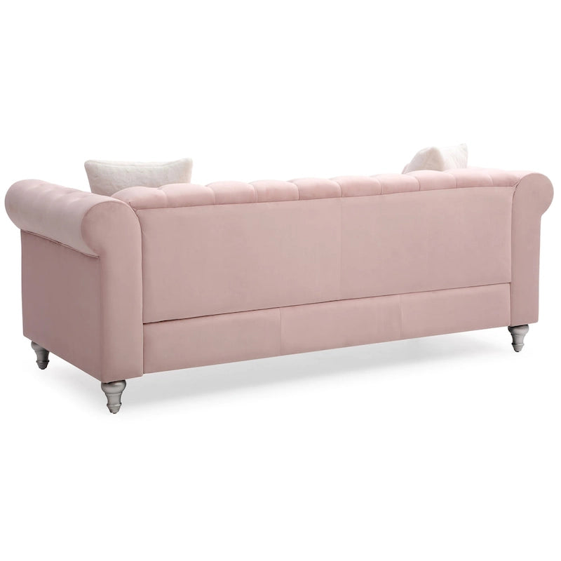 Canapé capitonné en microsuède velours avec clous décoratifs et capitonnage bijou