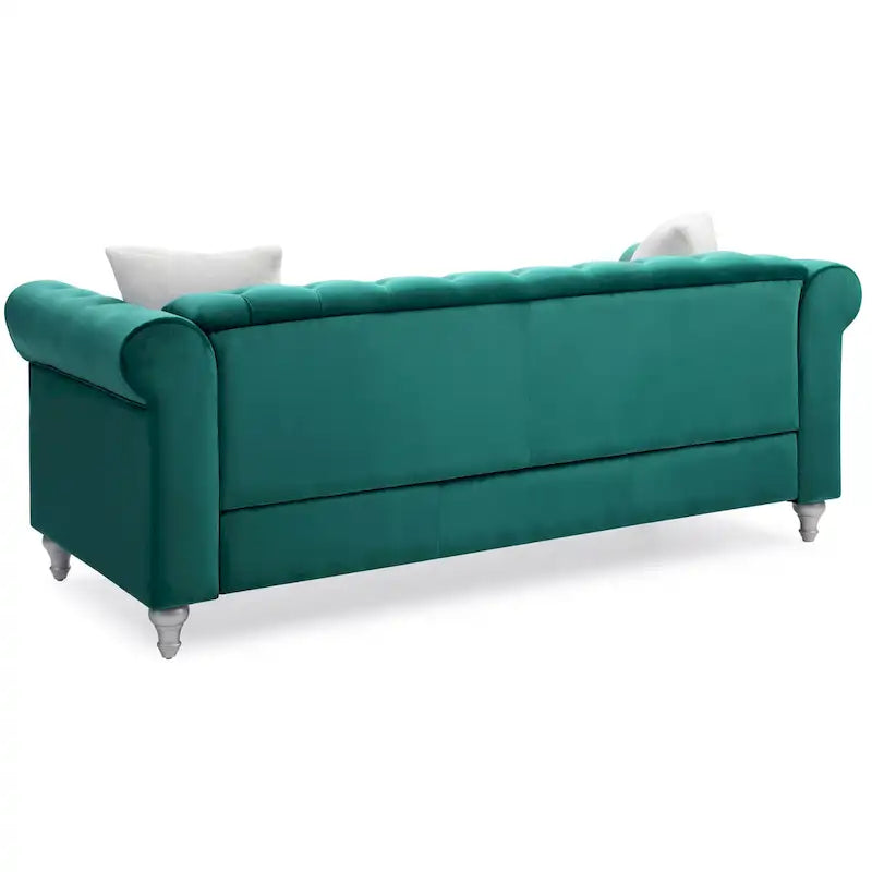 Canapé capitonné en microsuède velours avec clous décoratifs et capitonnage bijou