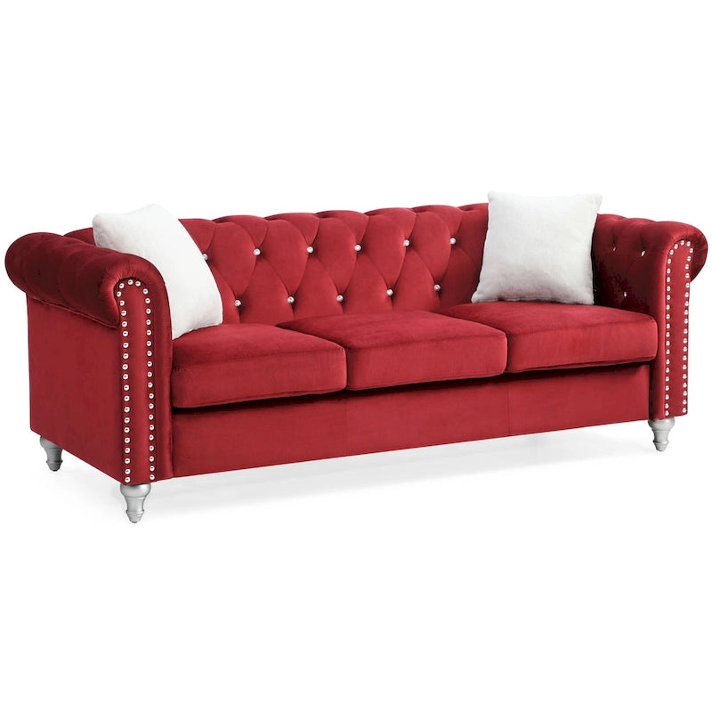Canapé capitonné en microsuède velours avec clous décoratifs et capitonnage bijou