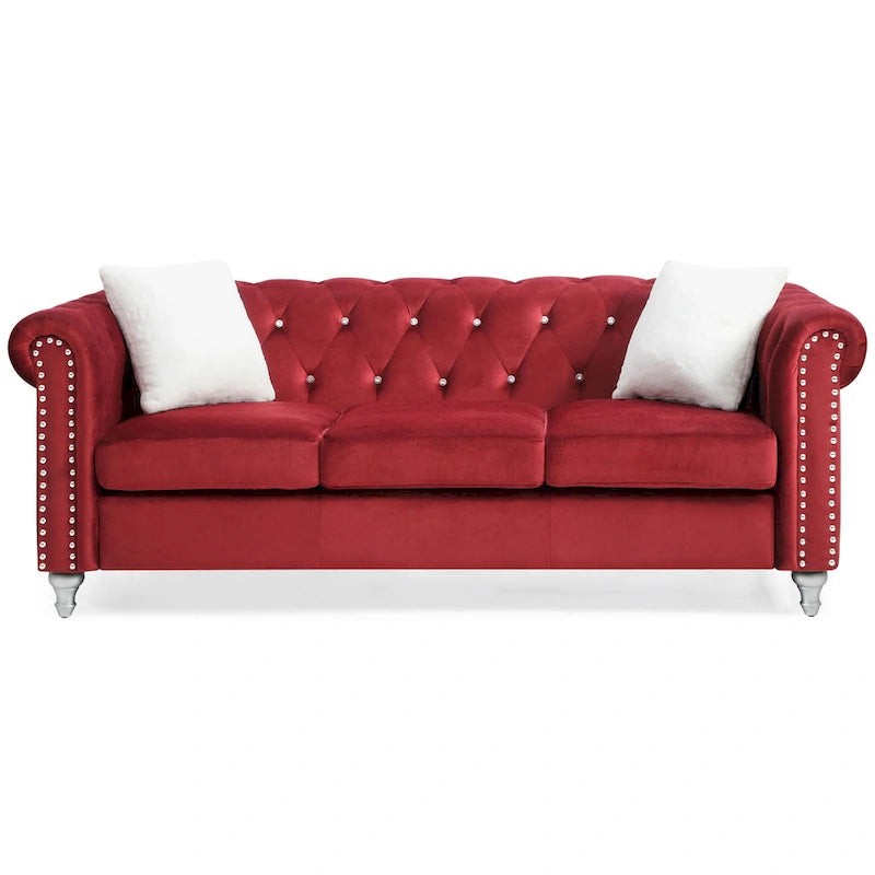 Canapé capitonné en microsuède velours avec clous décoratifs et capitonnage bijou