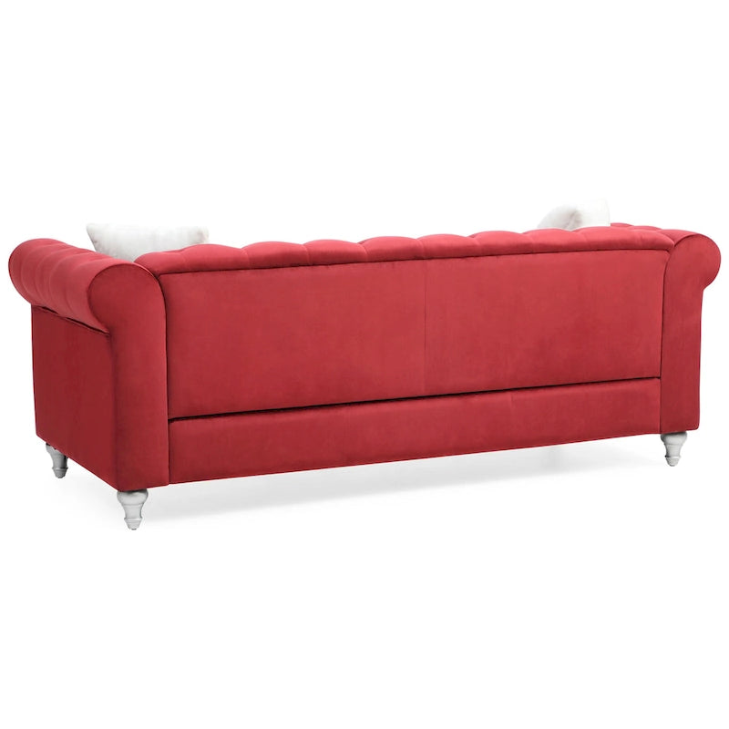 Canapé capitonné en microsuède velours avec clous décoratifs et capitonnage bijou
