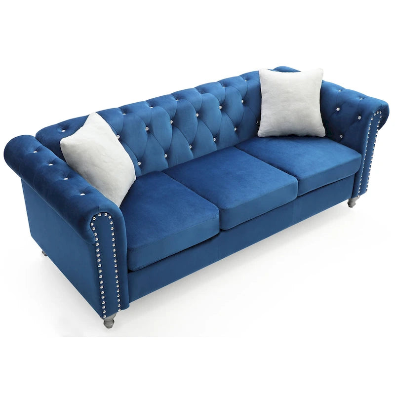 Canapé capitonné en microsuède velours avec clous décoratifs et capitonnage bijou