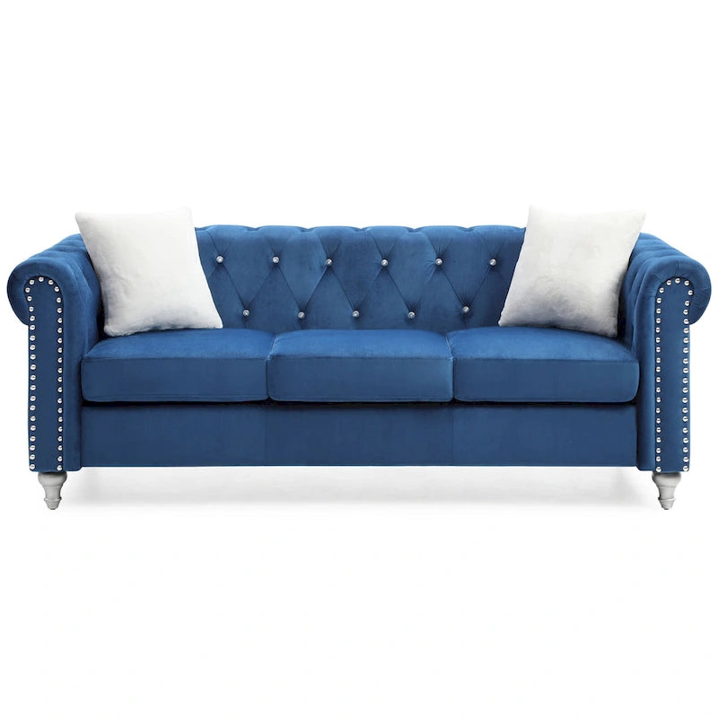Canapé capitonné en microsuède velours avec clous décoratifs et capitonnage bijou