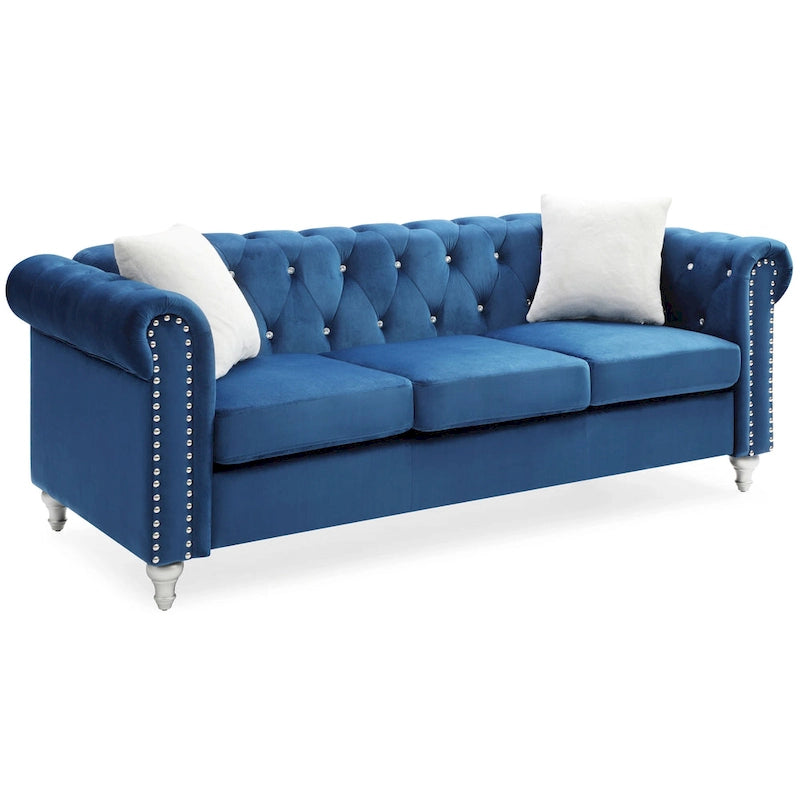 Canapé capitonné en microsuède velours avec clous décoratifs et capitonnage bijou