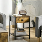 Table d'appoint industrielle avec étagère de rangement ouverte et tiroir