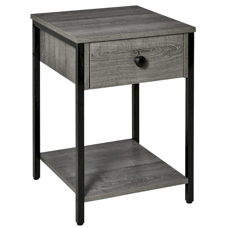 Table d'appoint industrielle avec étagère de rangement ouverte et tiroir