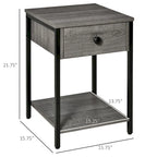 Table d'appoint industrielle avec étagère de rangement ouverte et tiroir