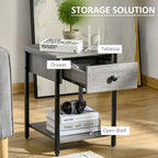 Table d'appoint industrielle avec étagère de rangement ouverte et tiroir