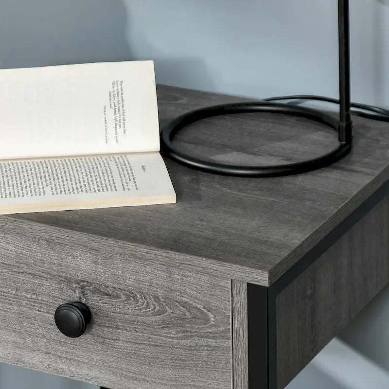 Table d'appoint industrielle avec étagère de rangement ouverte et tiroir