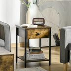Table d'appoint industrielle avec étagère de rangement ouverte et tiroir