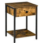 Table d'appoint industrielle avec étagère de rangement ouverte et tiroir