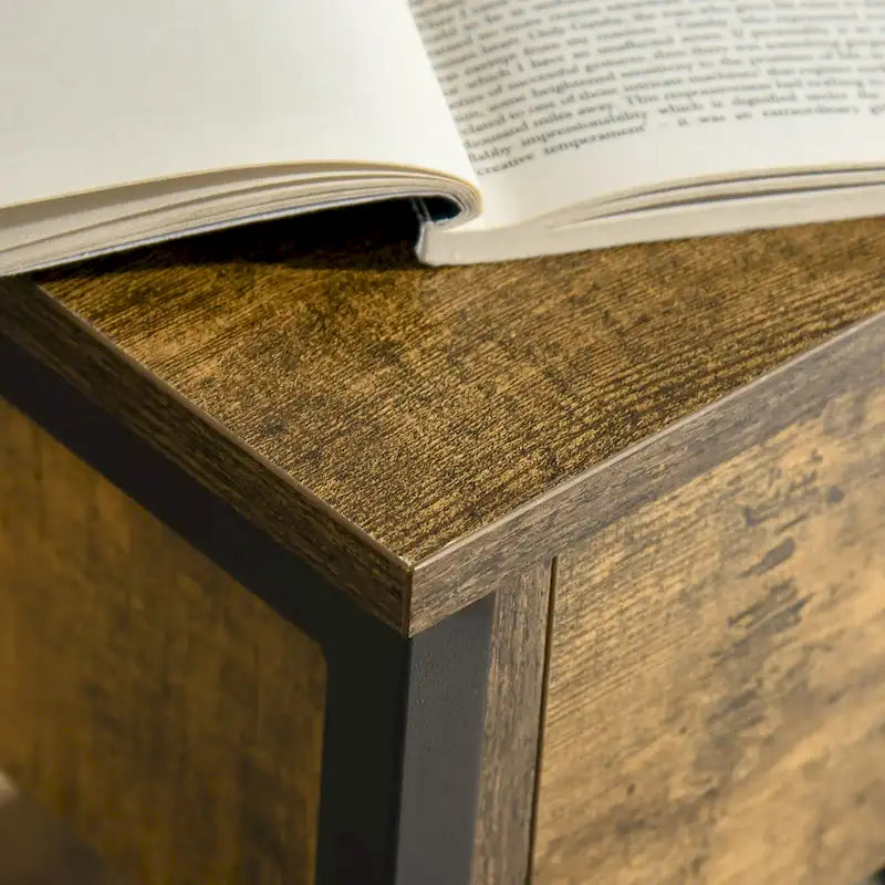 Table d'appoint industrielle avec étagère de rangement ouverte et tiroir